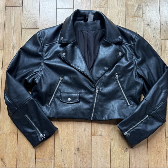 H&M Black Leather-Look Moto Jacket with Silver Hardware - Picture 5 of 5